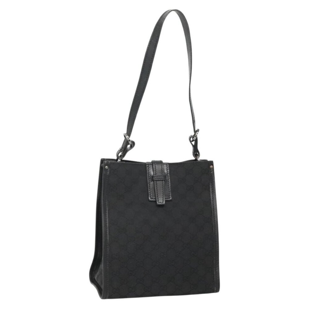Authentic GUCCI GG Canvas Shoulder Bag Black Silver 110292